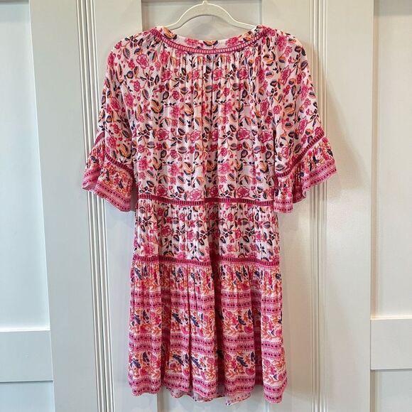 Playa Lucila Women’s Small Drop Waist Mini Dress in Multi Pink Floral Ruched - Picture 9 of 15